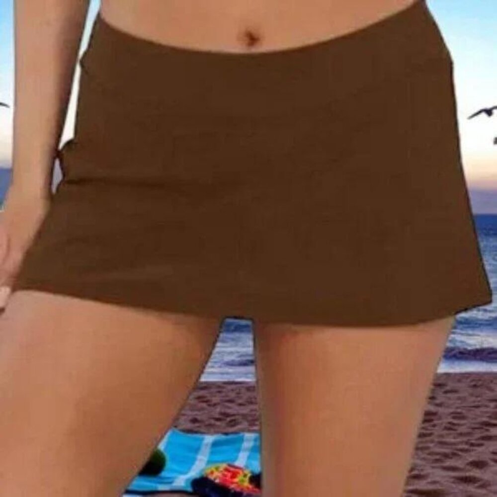 Woman’s Brown Swim Skirt with Attached Brief 2X